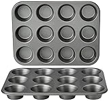 Amazon Basics Rund Backblech für Muffins, antihaftbeschichtet, Karbonstahl,...