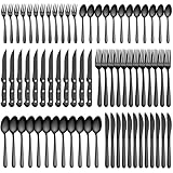 Besteck Set 12 Personen, Pleafind 72-teiliges schwarzes Besteck, Edelstahl...