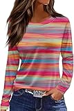 Langarmshirt Damen Rundhals Streifen Sport Langarm geometrischem Druck Tunika...
