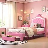 Bett für Mädchen, 90 x 200 cm, Einzelbett mit Lattenrost und LED-Beleuchtung,...