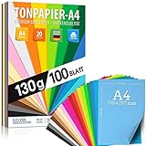100 Blatt TONPAPIER - Buntes Papier DIN A4-130g/m² Set 20 Farben – Stabil...