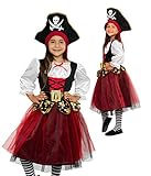 Magicoo schickes Piratenkostüm Mädchen Kinder Gr 116 bis 146 inkl. Kleid & Hut...