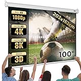 Jago® Leinwand Beamer - 1:1, 4:3, 16:9, HD 4K 3D, Rollo, Manuell Ausziehbar,...