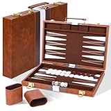 Cbilzxer Backgammon Koffer, 18 Zoll Backgammon-Set aus Kunstleder mit...