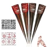 ElevaPulse Henna Tattoo Set - 2 Henna Kegel Braun und 2 Rotbraun, 20 Schablonen,...