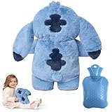 Fluffy Wärmflasche, Heißwasserflasche Blau für Kinder, Plüsch Wärmflasche...
