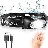 Glangeh Kopflampe LED Wiederaufladbar, Angelbeleuchtung mit Bewegungssensor & 4...