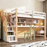 Merax Etagenbett 90x200cm mit großen Schreibtisch und Regale, Kinderbett mit...