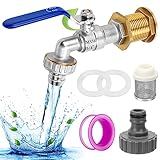 Garten Wasserhahn 3/4 Zoll Messing, Kugelauslaufhahn Regentonne mit Schlauch...