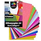 OfficeTree 35 x Glitzerpapier zum Basteln A4-15 Farben 250g/m² - Glitzer Papier...
