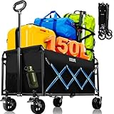 Bollerwagen Faltbar, Handwagen faltbar 150L Tragkraft 150KG mit verstellbarem...