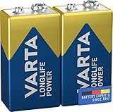 VARTA Batterien 9V Blockbatterie, 2 Stück, Longlife Power, Alkaline, für...