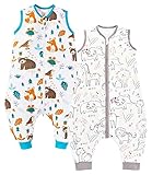 Chilsuessy 2er Pack Baby Schlafsack Sommer mit Füßen 0.5 Tog 100% Baumwolle...