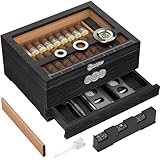 LIHTUN Zigarren Humidor, Glas Top Desktop Humidor Box, Zigarren Geschenke für...