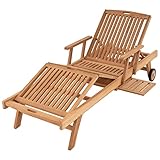 Sonnenliege Gartenliege Relax-Liege Teak-Holz inkl. Räder Tablett – Lehne &...