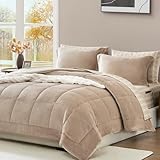 AMBERSPACE Plüsch-Bettwäsche-Set für King-Size-Betten, 7-teilig, helltaupe,...