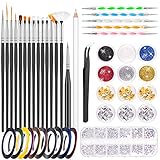 MELLIEX 45 Stück Nail Art Dekoration Zubehör Set, Nägel Pinsel Strasssteine...