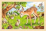 goki 57325 - Einlegepuzzle Rehkitz und Waldbewohner aus Holz– Fördert...