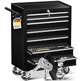MASKO® Werkstattwagen - 7 Schubladen, schwarz | Abschließbar | Massives Metall...