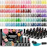 Phoenixy 60 Pcs UV Nagellack, 54 Farben Gel Nagellack UV mit Base Top Matte...