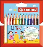 Dreikant-Buntstift - STABILO Trio dick kurz - 12er Pack - mit 12 verschiedenen...