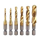 6pcs HSS Bohrer Gewindebohrer Set Metall, 1/4' Sechskantschaft Bohrer Set...