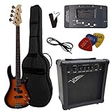 ELEKTROBASS - SET - SUNBURST - E-BASS - GIGBAG-TASCHE - GURT - VERSTÄRKER 45...