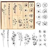 22 Stück Holzstempel, Blumen Stempel Set, Naturpflanzen Mustern Vintage...