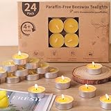 24 Pack Bienenwachs Teelichter Kerzen - Reines Bienenwachs Teelicht,...