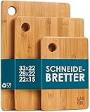 Schneidebrett Holz (3er Set) - 3 Extra Dicke Bambus-Schneidebretter - 33 x 22 cm...