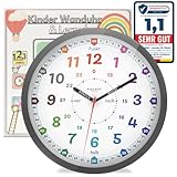 Bada Bing Montessori Wanduhr für Kinder - Lernuhr ohne Tick Geräusche -...