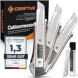 CRAFTUS® Profi Cuttermesser Set [3 Stück] aus Aluminium für Maximale...