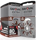80 Batterien für Hörgeräte Rayovac Extra Größe 312 mit Sound Fusion...
