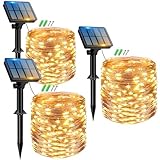 Peasur 3 Stücke Solar Lichterkette Aussen, 3x12M 120 LED Solarlichterkette...