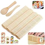 sitarcmin 4 Stück Sushi Bambusmatte 23 x 23cm, Sushi Matte Set mit 2...