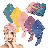 Sporgo 5 Stück Haarturban Kopfhandtuch, Turban Handtuch mit Knopf, Mikrofaser...