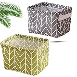 2 Stück Aufbewahrungskorb Stoff Leinen, Aufbewahrungsbox mit Griffen, Faltbare...