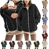 Winterjacke Damen Oversize Umstandsjacke Lang Fleece Teddyjacke mit Babyeinsatz...