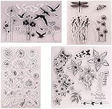 Silikonstempel Blumen und Blätter Set,4 Stück Clear Stamps...