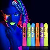 AOOWU UV Bodypainting, 6 Farben Neon UV Schminke Set, Waschbar Schminkstifte...