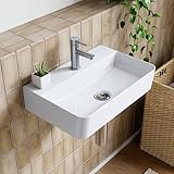 HOROW Waschbecken Wandmontage Keramik Weiß, Hängewaschbecken Rechteckig...