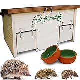 ERDENFREUND® Igelfutterhaus mit Rattenklappe + 2er Set Wasser- & Futternapf...