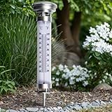 Gravidus Solar Thermometer mit Erdspieß und LED-Beleuchtung, wetterfest,...
