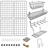 ODOXIA 4er-Pack Wandgitter mit Zubehör | Inklusive Hänge-Körbe, Brief-Sortierer, Hänge-Regal & Haken-Gestell | Gitter Pinnwand | Deko für Heim, Büro & Küche zum Aufhängen | Fotowand | Wand-Display