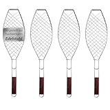 4 x Fisch-Grillhalter Edelstahl groß mit Holzgriff VonBueren | 62,5 x 15,5 cm |...