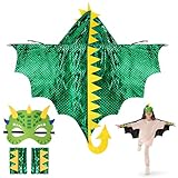 Aomig Dinosaurier Umhang Kinder 3Pcs Grün Drachenflügel Cosplay Kostüm Cape...