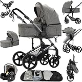 Reenborn Kinderwagen 3 in 1, Buggy mit Zwei Umkehrbaren Schiebemodi, Kinderwagen...
