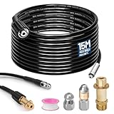 Rohrreinigungsschlauch 15m, mit M22 Adapter, Düsen starr + rotierend, 180bar...