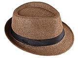 Strohhut Panama Fedora Trilby Gangster Hut Sonnenhut mit Stoffband Farbe:-Braun...