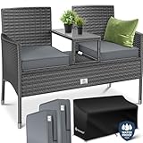 KESSER® Polyrattan Gartenbank 2-Sitzer Bank mit integriertem Tisch, 143×63×88...